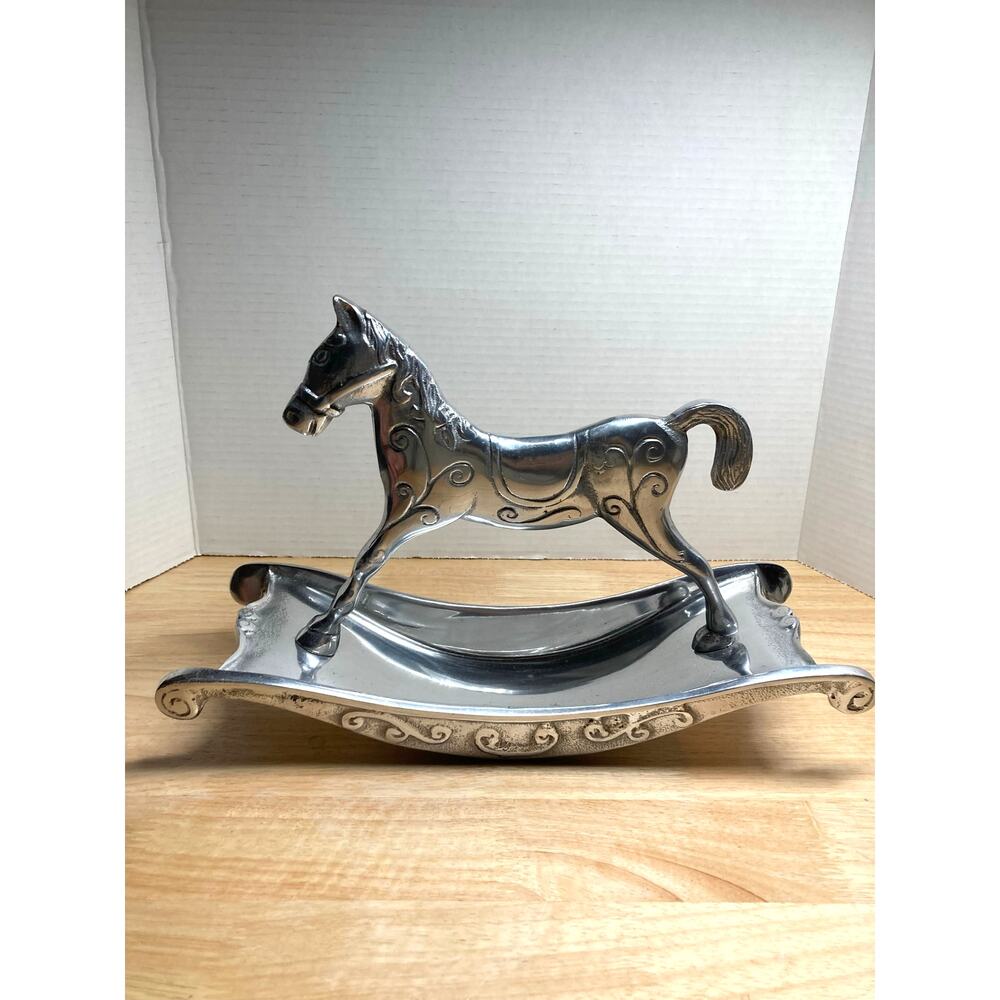 MARIPOSA Silver Rocking Horse Nursery Home Decor. Made in India. Pre-Owned